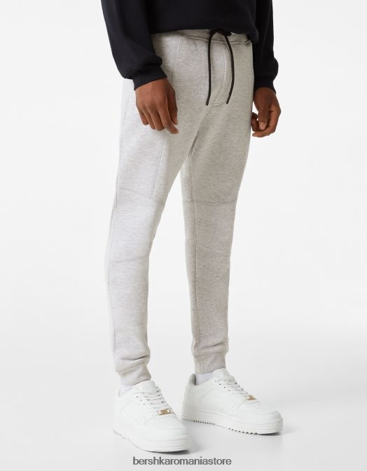 Bershka bărbați pantaloni de trening de pluș cu cusături gri Z86D3217 îmbrăcăminte