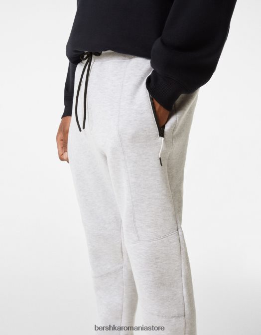 Bershka bărbați pantaloni de trening de pluș cu cusături gri Z86D3217 îmbrăcăminte