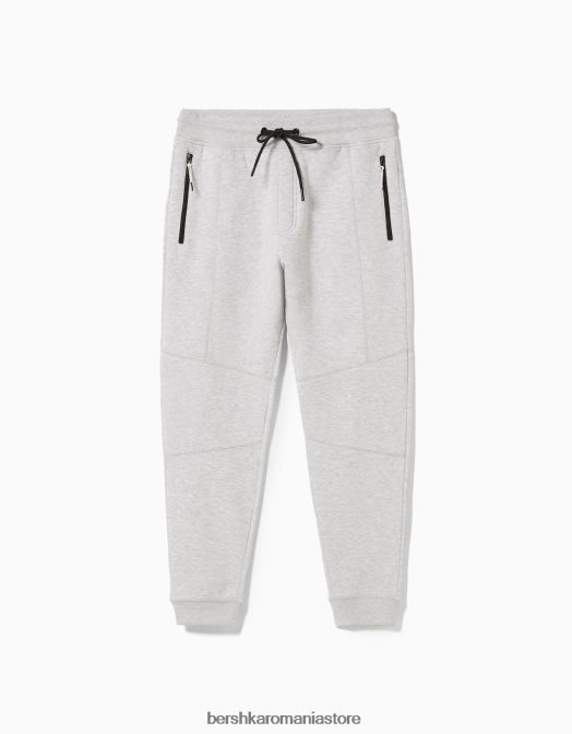 Bershka bărbați pantaloni de trening de pluș cu cusături gri Z86D3217 îmbrăcăminte