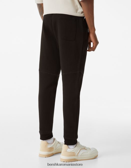 Bershka bărbați pantaloni de trening de pluș cu cusături negru Z86D3216 îmbrăcăminte