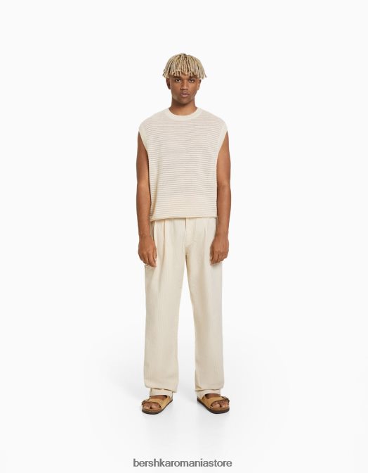 Bershka bărbați pantaloni drepti din bumbac texturat nisip Z86D3252 îmbrăcăminte