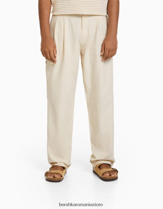 Bershka bărbați pantaloni drepti din bumbac texturat nisip Z86D3252 îmbrăcăminte