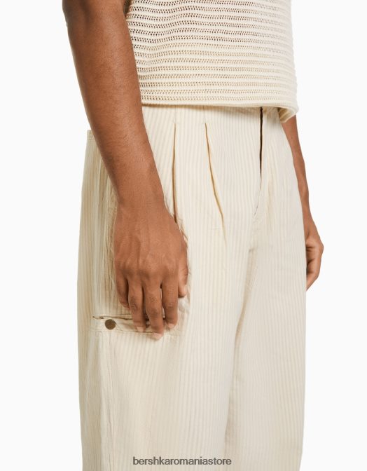 Bershka bărbați pantaloni drepti din bumbac texturat nisip Z86D3252 îmbrăcăminte