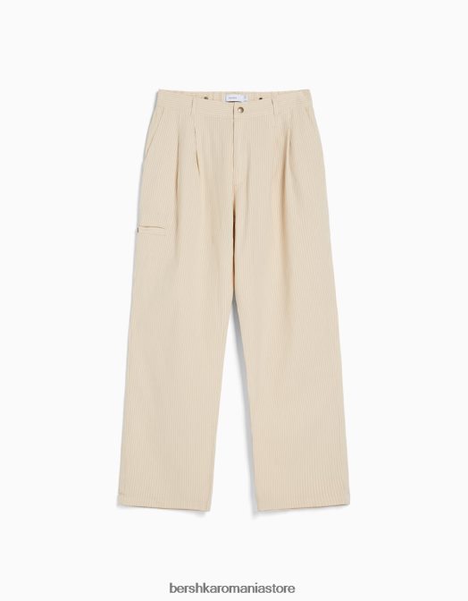 Bershka bărbați pantaloni drepti din bumbac texturat nisip Z86D3252 îmbrăcăminte