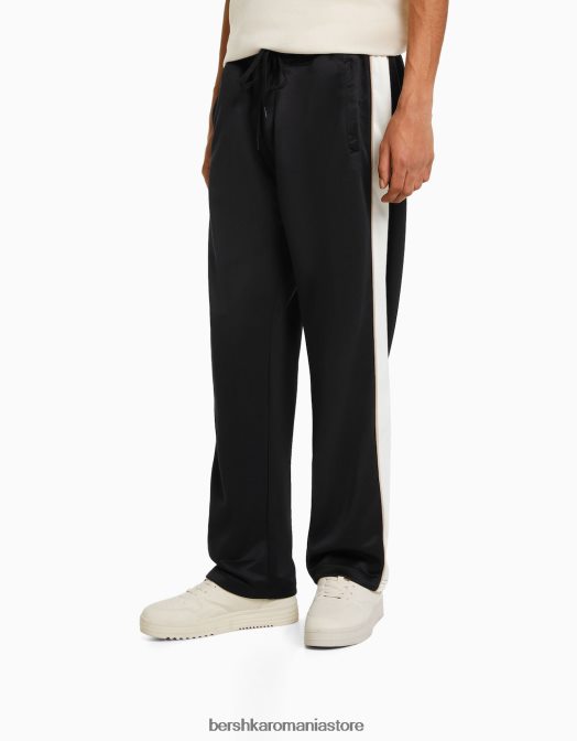Bershka bărbați pantaloni largi cu dungi laterale interlock negru Z86D3237 îmbrăcăminte