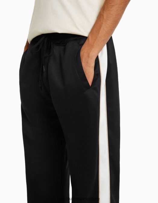 Bershka bărbați pantaloni largi cu dungi laterale interlock negru Z86D3237 îmbrăcăminte