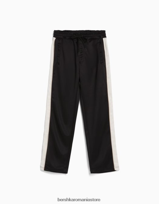 Bershka bărbați pantaloni largi cu dungi laterale interlock negru Z86D3237 îmbrăcăminte