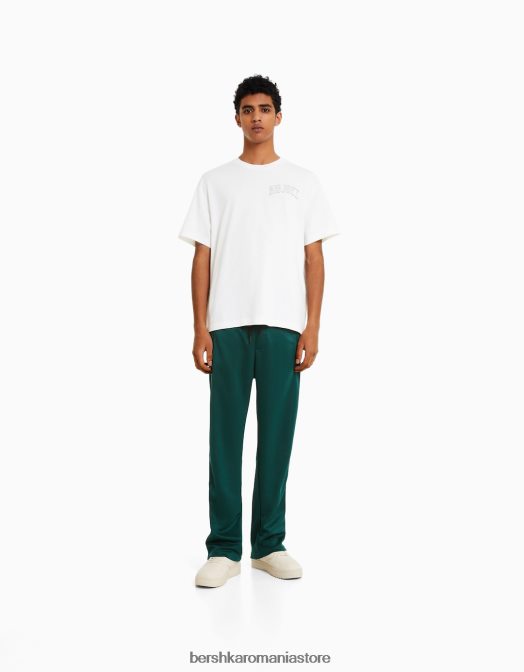 Bershka bărbați pantaloni largi cu dungi laterale interlock verde Z86D3236 îmbrăcăminte