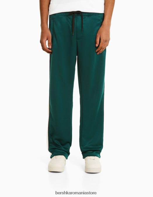 Bershka bărbați pantaloni largi cu dungi laterale interlock verde Z86D3236 îmbrăcăminte