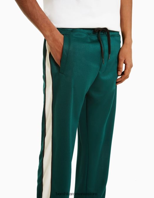 Bershka bărbați pantaloni largi cu dungi laterale interlock verde Z86D3236 îmbrăcăminte