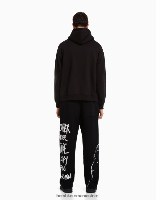 Bershka bărbați pantaloni largi de pluș, cu bandă elastică în talie și imprimeu negru Z86D3238 îmbrăcăminte