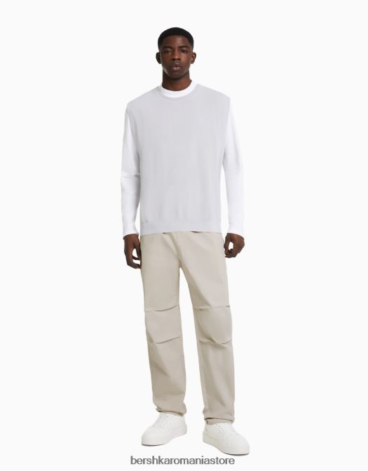 Bershka bărbați pantaloni largi din bumbac nisip Z86D3452 îmbrăcăminte