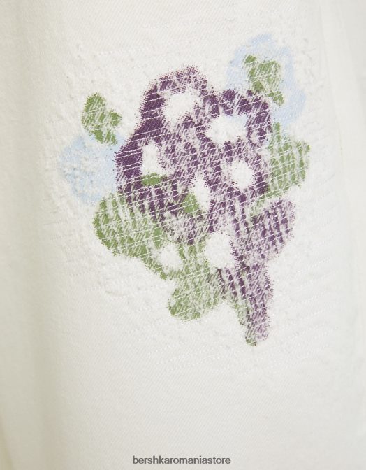 Bershka bărbați pantaloni rupti din bumbac brodat alb Z86D3264 îmbrăcăminte