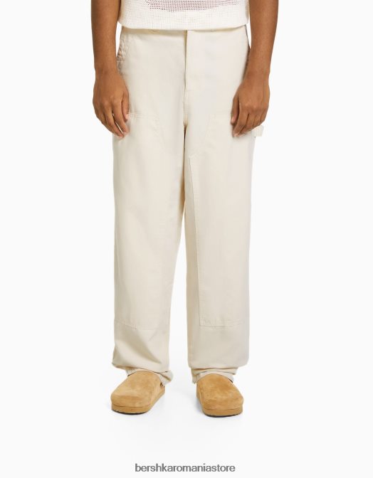 Bershka bărbați pantaloni rustici de dulgher cremă Z86D3222 îmbrăcăminte