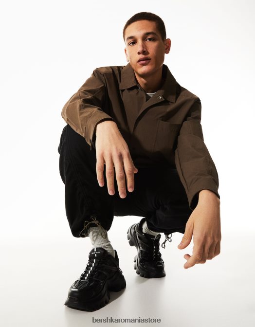 Bershka bărbați adidași din plasă contrastanți negru Z86D3527 încălţăminte