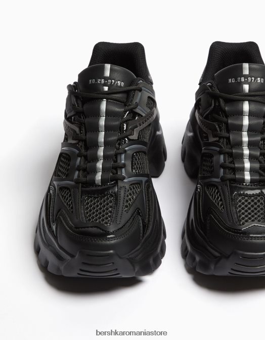 Bershka bărbați adidași din plasă contrastanți negru Z86D3528 încălţăminte