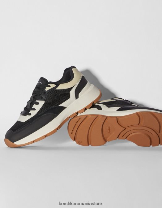 Bershka bărbați adidași din plasă contrastanți negru Z86D3530 încălţăminte