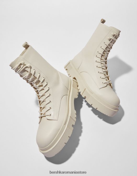 Bershka bărbați cizme cu șireturi cu talpă de cale ecru Z86D3463 încălţăminte