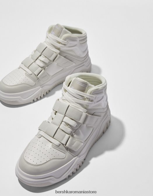Bershka bărbați adidași înalți cu bretele detașabile alb Z86D3488 încălţăminte