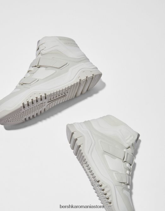 Bershka bărbați adidași înalți cu bretele detașabile alb Z86D3488 încălţăminte