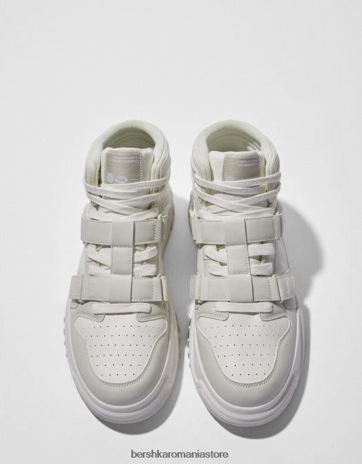 Bershka bărbați adidași înalți cu bretele detașabile alb Z86D3488 încălţăminte
