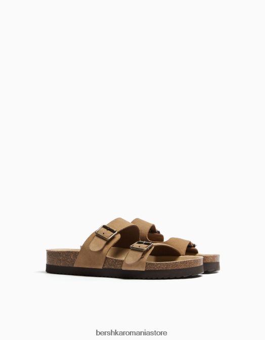 Bershka bărbați sandale din piele cu catarame cămilă Z86D3541 încălţăminte