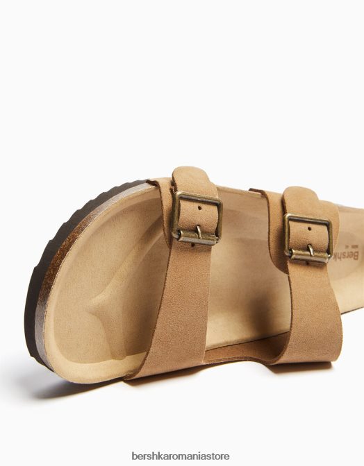 Bershka bărbați sandale din piele cu catarame cămilă Z86D3541 încălţăminte