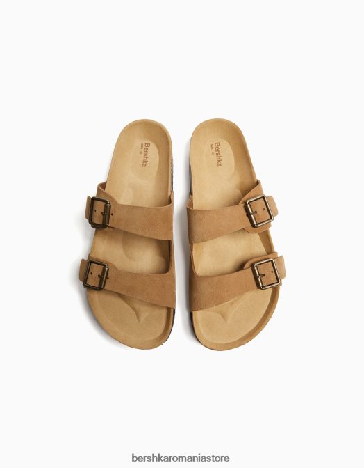 Bershka bărbați sandale din piele cu catarame cămilă Z86D3544 încălţăminte