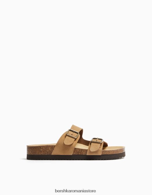 Bershka bărbați sandale din piele cu catarame cămilă Z86D3544 încălţăminte