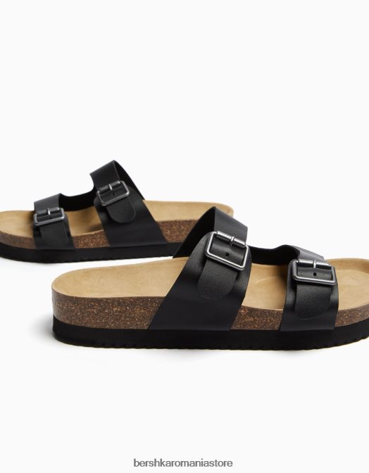 Bershka bărbați sandale din piele cu catarame negru Z86D3538 încălţăminte