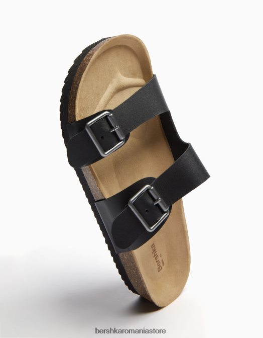 Bershka bărbați sandale din piele cu catarame negru Z86D3542 încălţăminte