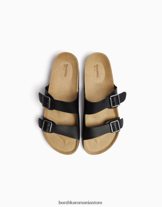 Bershka bărbați sandale din piele cu catarame negru Z86D3542 încălţăminte