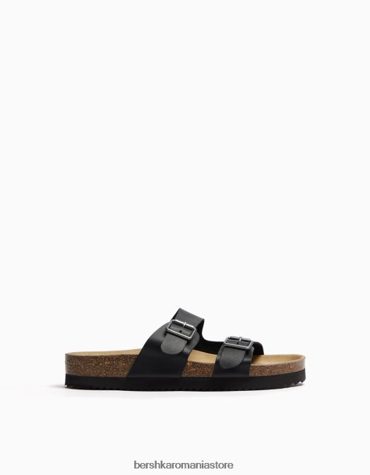 Bershka bărbați sandale din piele cu catarame negru Z86D3542 încălţăminte