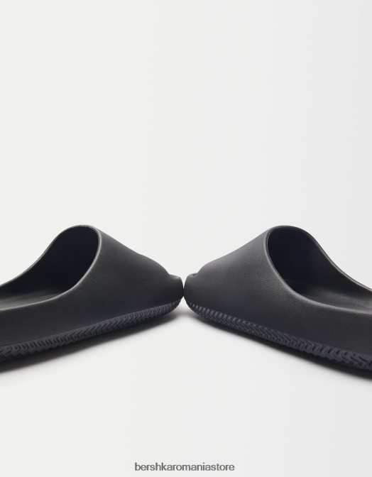 Bershka bărbați sandale plate texturate negru Z86D3564 încălţăminte