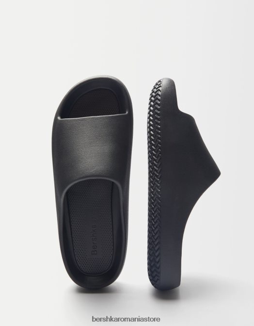 Bershka bărbați sandale plate texturate negru Z86D3564 încălţăminte