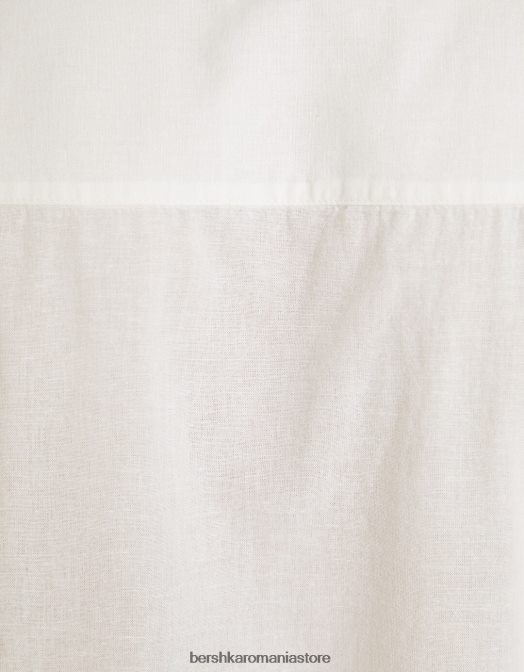 Bershka bărbați cămașă cu mânecă lungă din amestec de in alb Z86D2895 îmbrăcăminte