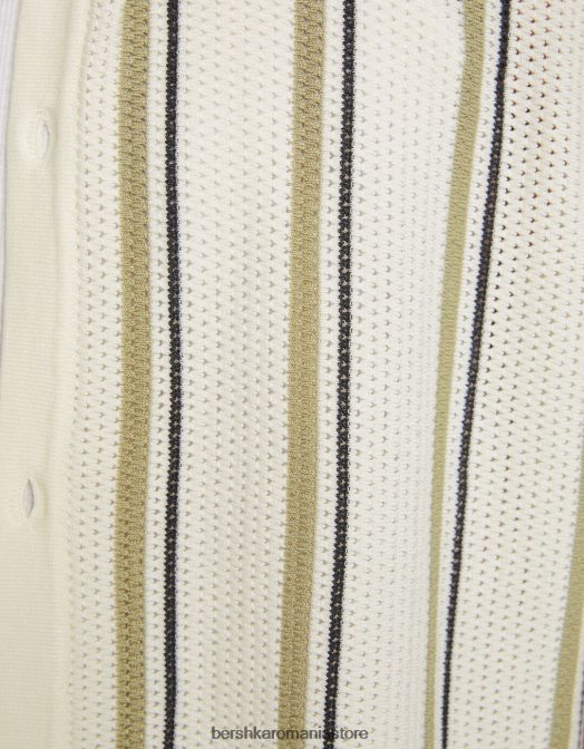 Bershka bărbați cămașă cu mânecă scurtă ajurata în dungi alb Z86D2897 îmbrăcăminte