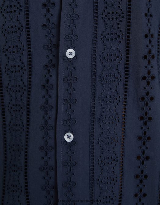 Bershka bărbați cămașă cu mânecă scurtă brodata elvețiană marina Z86D2880 îmbrăcăminte