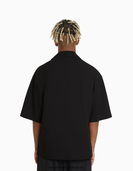 Bershka bărbați cămașă cu mânecă scurtă cu guler negru Z86D3033 îmbrăcăminte