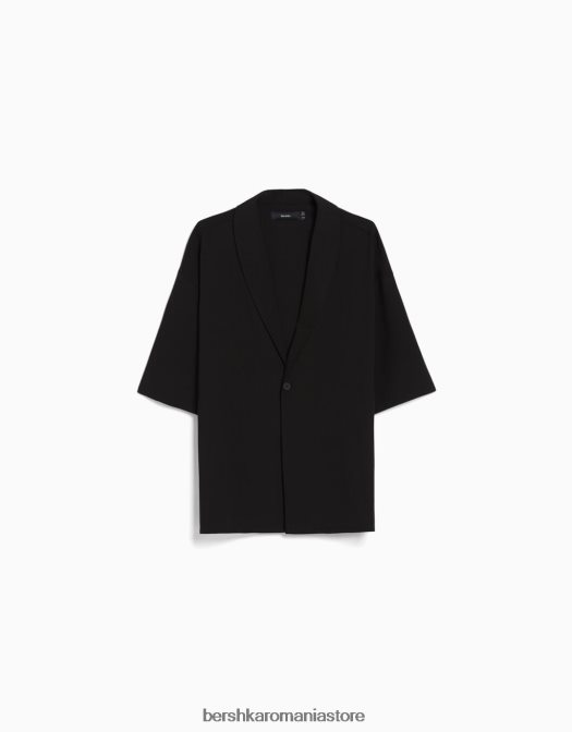 Bershka bărbați cămașă cu mânecă scurtă cu guler negru Z86D3033 îmbrăcăminte