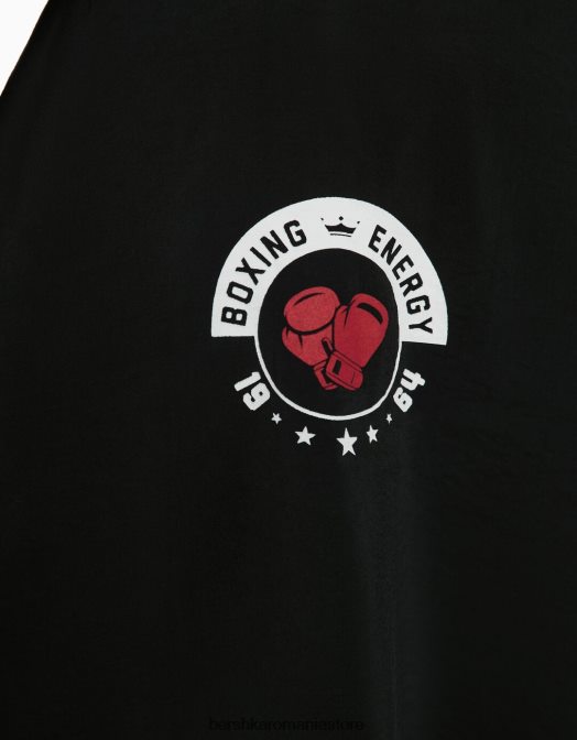 Bershka bărbați cămașă cu mânecă scurtă cu imprimeu de box în contrast negru Z86D2874 îmbrăcăminte