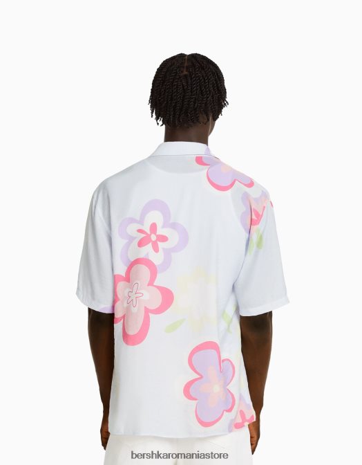 Bershka bărbați cămașă cu mânecă scurtă cu imprimeu floral albastru deschis Z86D2869 îmbrăcăminte