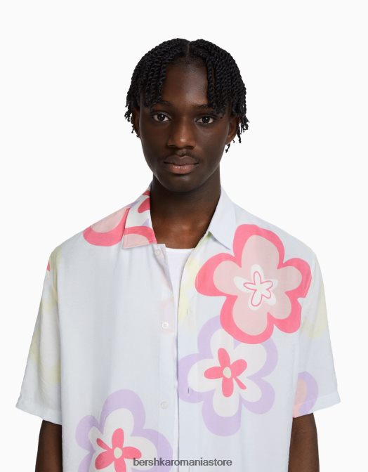 Bershka bărbați cămașă cu mânecă scurtă cu imprimeu floral albastru deschis Z86D2869 îmbrăcăminte