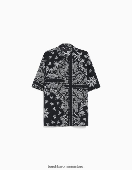 Bershka bărbați cămașă cu mânecă scurtă cu imprimeu paisley alb negru Z86D2870 îmbrăcăminte