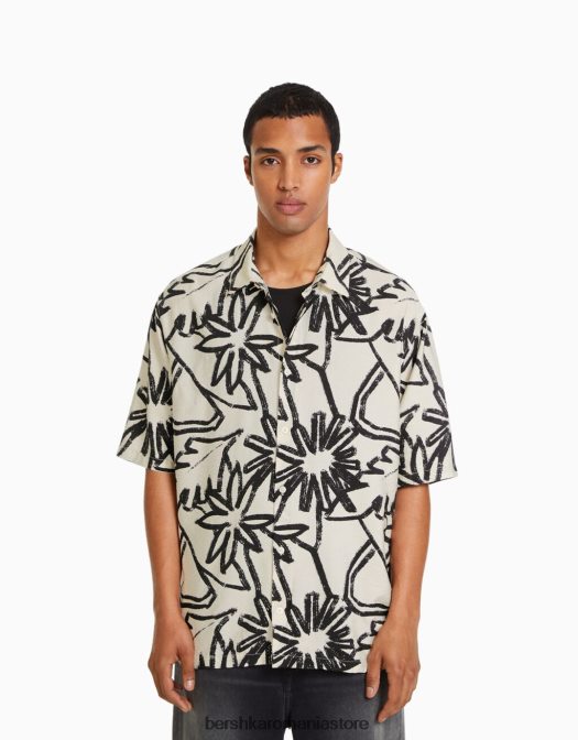 Bershka bărbați cămașă cu mânecă scurtă cu imprimeu rustic alte Z86D2892 îmbrăcăminte