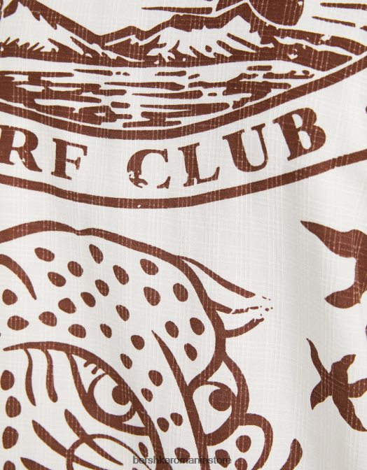 Bershka bărbați cămașă cu mânecă scurtă cu imprimeu rustic aproape alb Z86D2889 îmbrăcăminte