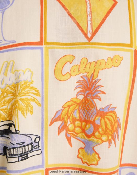 Bershka bărbați cămașă cu mânecă scurtă cu imprimeu rustic cremă Z86D2913 îmbrăcăminte