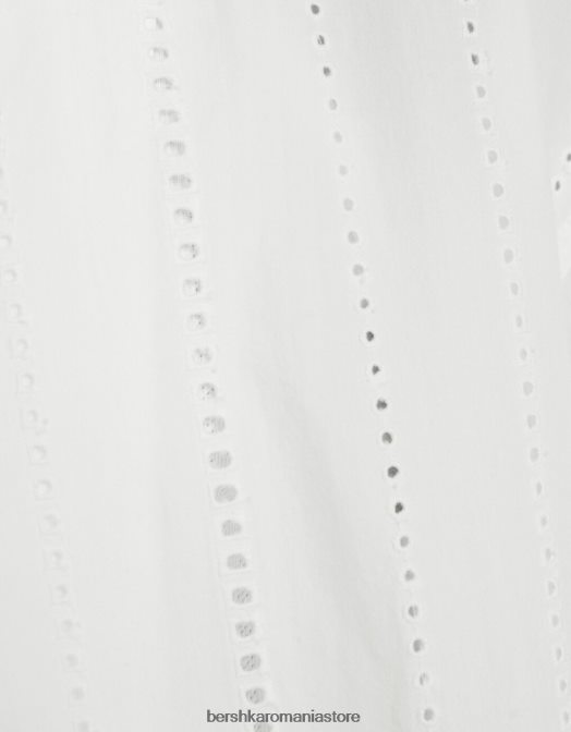 Bershka bărbați cămașă cu mânecă scurtă, cu o formă relaxată, cu broderie elvețiană alb Z86D2923 îmbrăcăminte