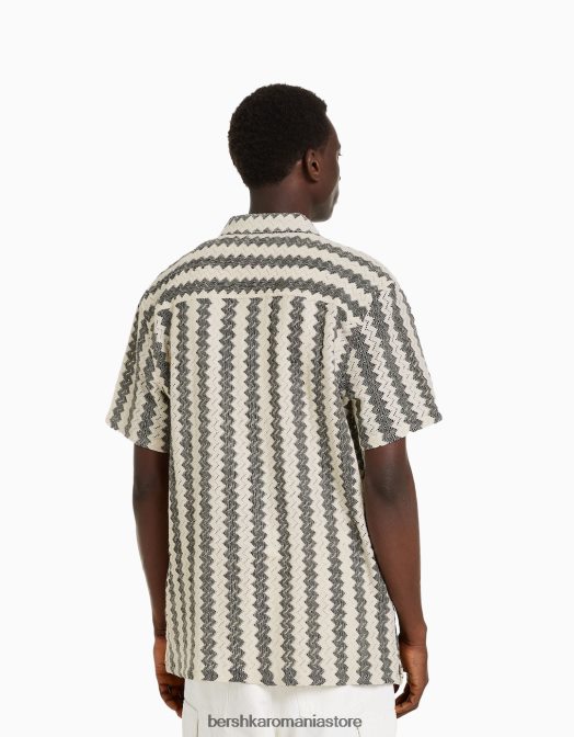 Bershka bărbați cămașă cu mânecă scurtă din tricot deschis nisip Z86D2879 îmbrăcăminte