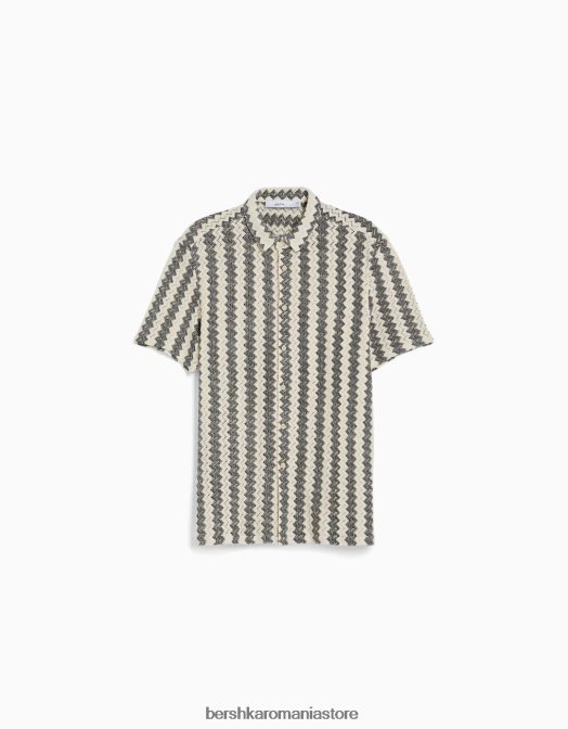 Bershka bărbați cămașă cu mânecă scurtă din tricot deschis nisip Z86D2879 îmbrăcăminte